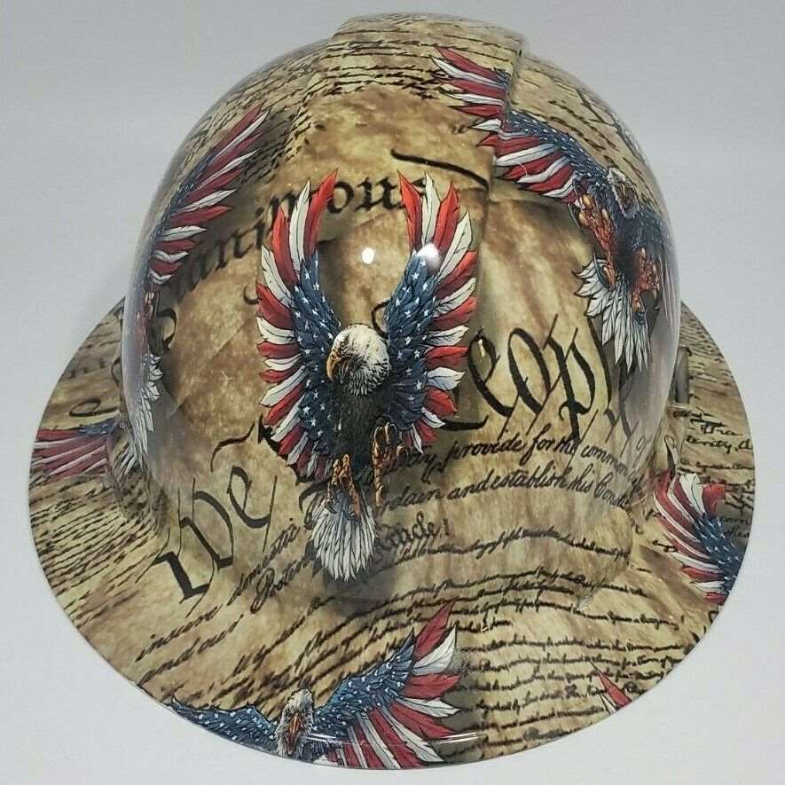 Bad ass hardhat with  hydro dipped flag design 