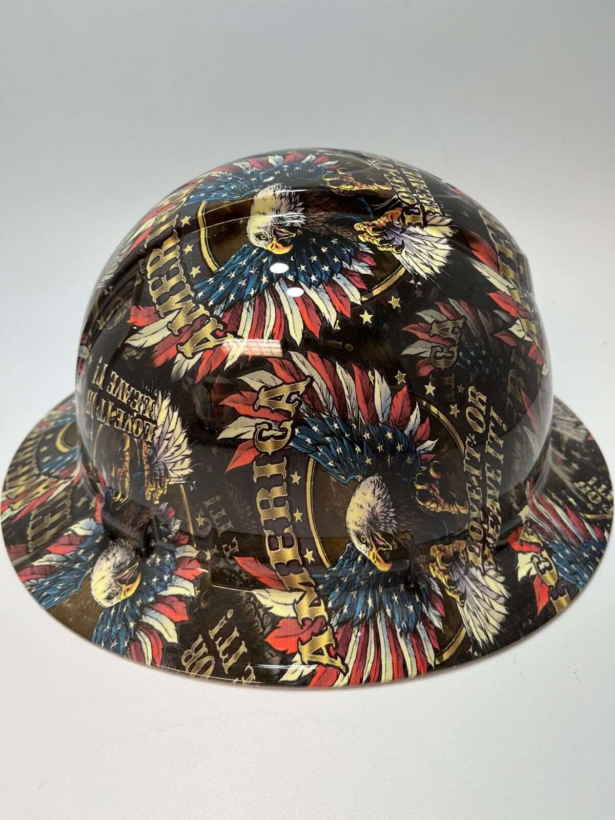 Bad ass hardhat with  hydro dipped flag design 