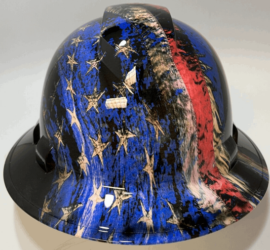 Bad ass hardhat with  hydro dipped flag design 