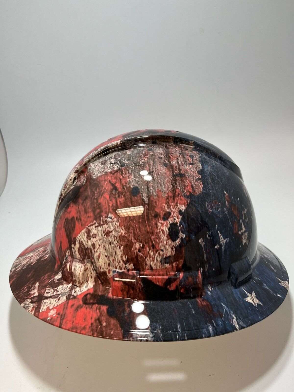 Bad ass hardhat with  hydro dipped flag design 