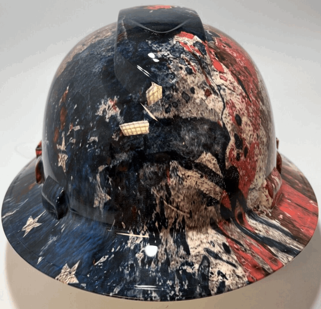 Bad ass hardhat with  hydro dipped flag design 