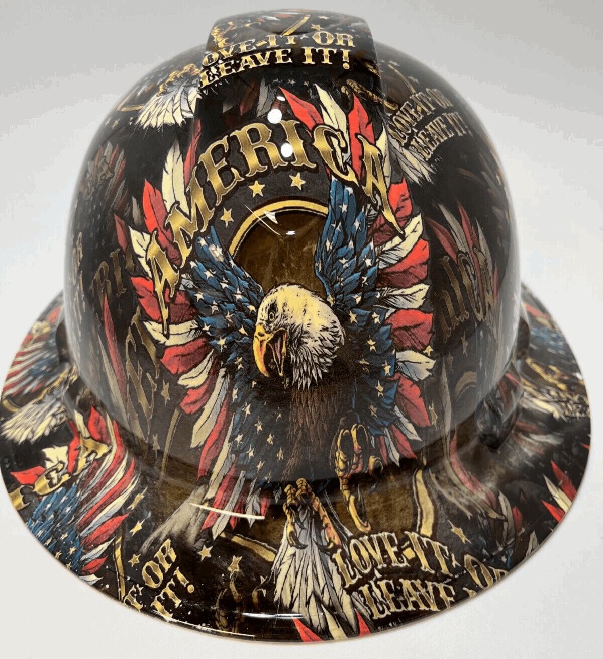 Bad ass hardhat with  hydro dipped flag design 