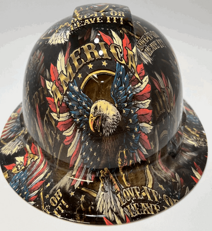 Bad ass hardhat with  hydro dipped flag design 