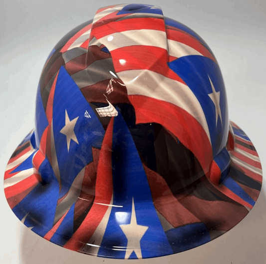 Bad ass hardhat with  hydro dipped flag design 