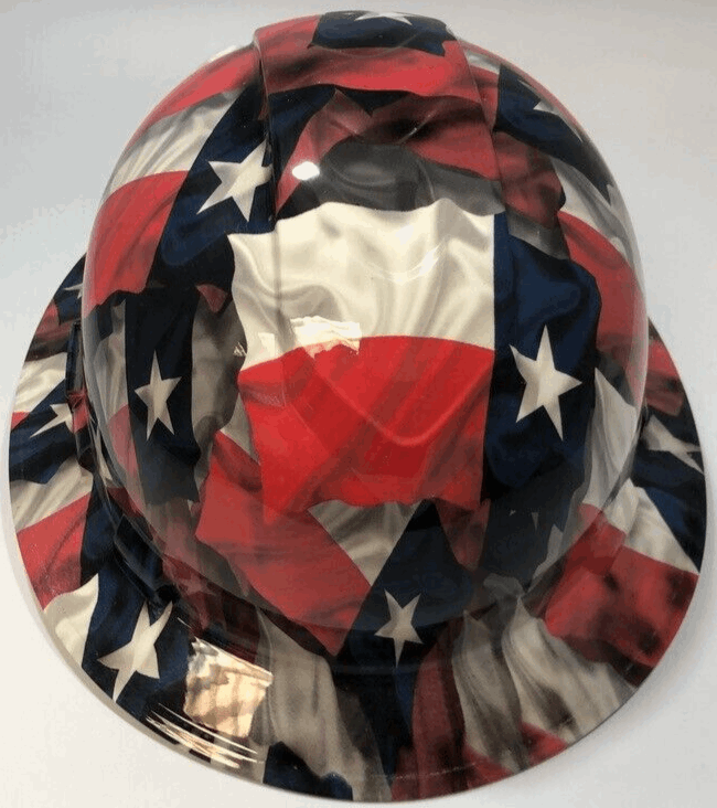 Bad ass hardhat with  hydro dipped flag design 