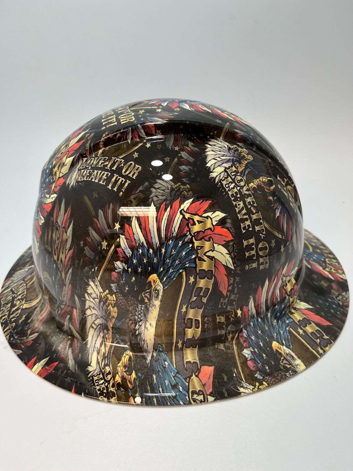 Bad ass hardhat with  hydro dipped flag design 