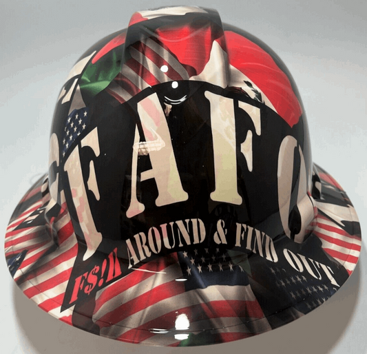 Bad ass hardhat with  hydro dipped flag design 