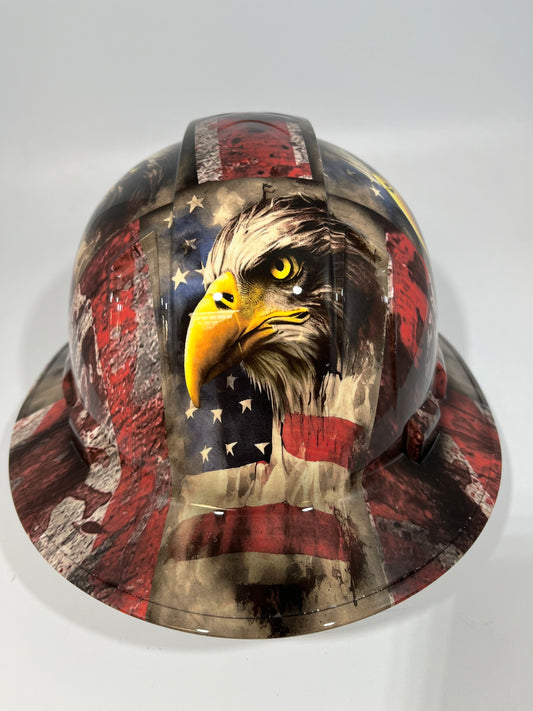 Full Brim Hard Hat Hydro Dipped American Flag Intense Eagle