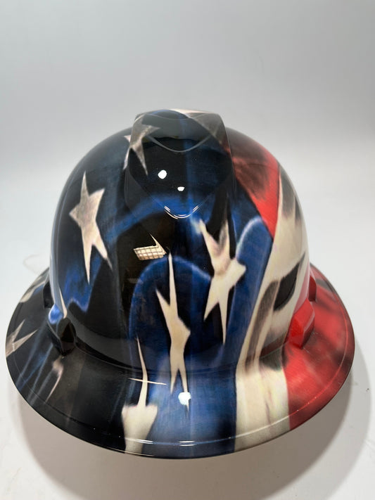 Bad ass hardhat with  hydro dipped flag design 