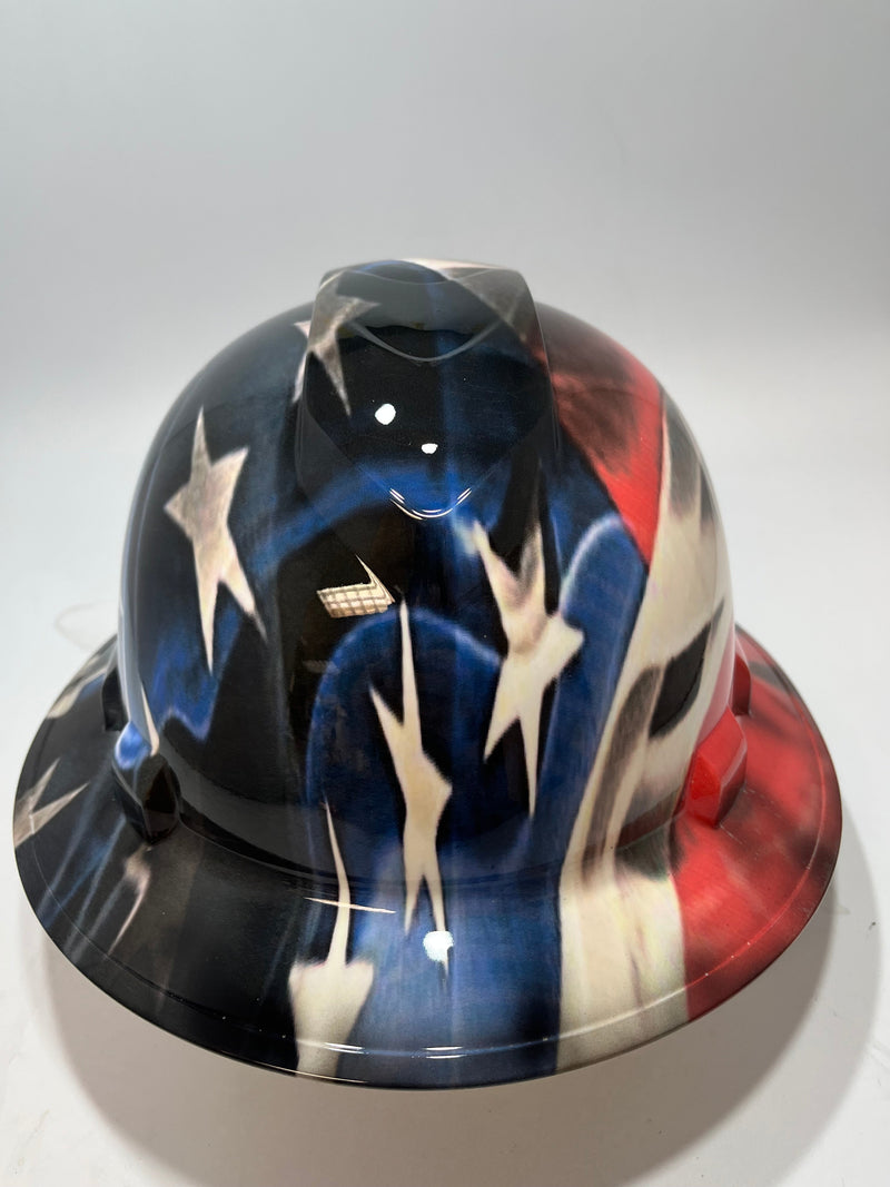 Bad ass hardhat with  hydro dipped flag design 