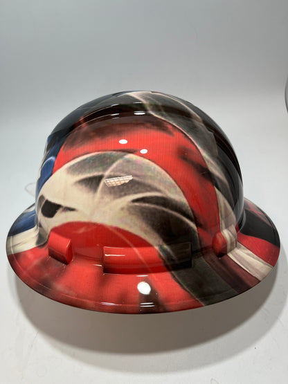 Bad ass hardhat with  hydro dipped flag design 