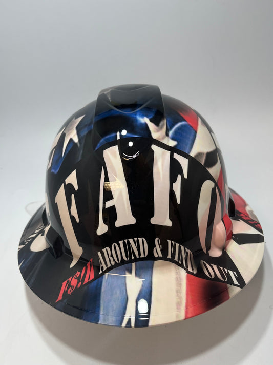 Bad ass hardhat with  hydro dipped flag design 