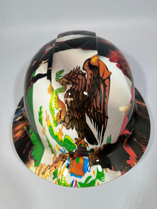 New Full Brim Hard Hat Custom Hydro Dipped AMERICAN PRIDE MEXICAN ROOTS