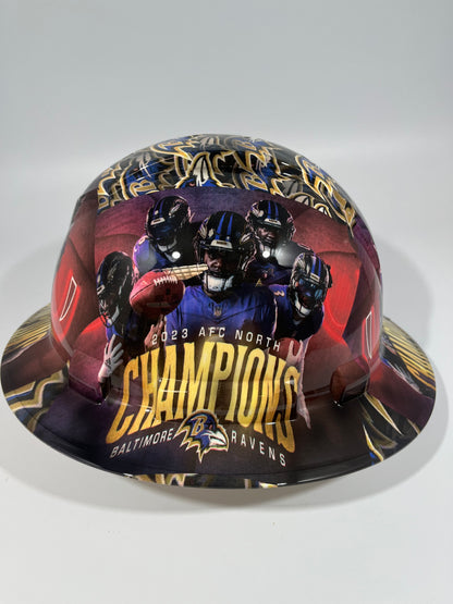 Full Brim Hard Hat Custom Hydro Dipped BALTIMORE RAVENS AFC NORTH CHAMPS