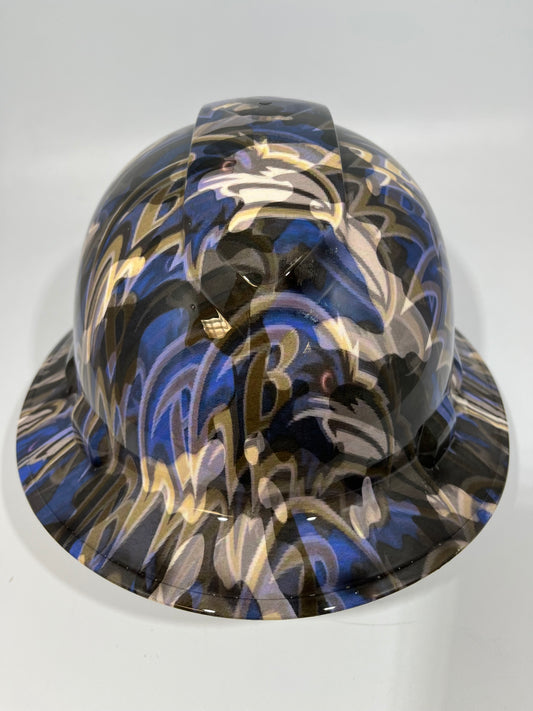 Full Brim Hard Hat Custom Hydro Dipped BALTIMORE RAVENS Camo