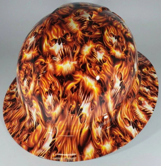 Full Brim Hard Hat Hydro Dipped BURNING SKULLS