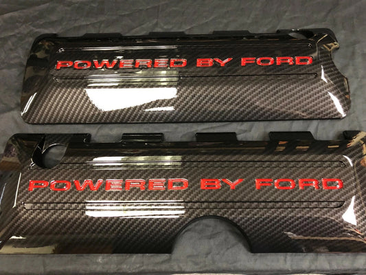 Mustang 5.0 Coil Cover Set. Carbon Fiber With Painted Lettering