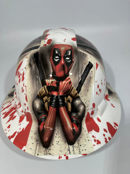 Full Brim Hard Hat Hydro Dipped DEAD POOL CARNAGE BLOOD SPLATTER