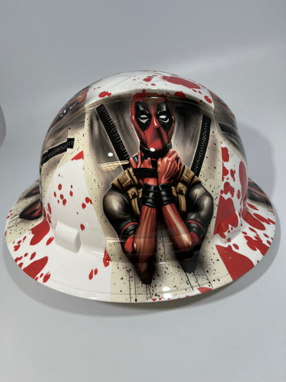 Full Brim Hard Hat Hydro Dipped DEAD POOL CARNAGE BLOOD SPLATTER