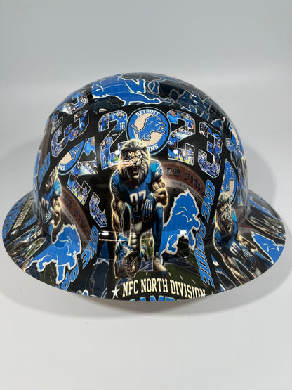 Full Brim Hard Hat Custom Hydro Dipped DETROIT LIONS NFC NORTH CHAMPIONS