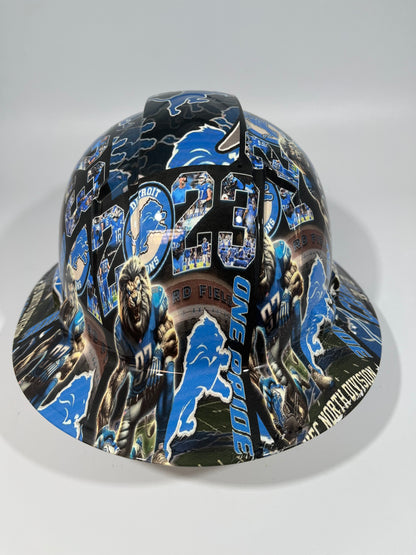 Full Brim Hard Hat Custom Hydro Dipped DETROIT LIONS NFC NORTH CHAMPIONS