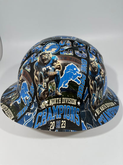 Full Brim Hard Hat Custom Hydro Dipped DETROIT LIONS NFC NORTH CHAMPIONS