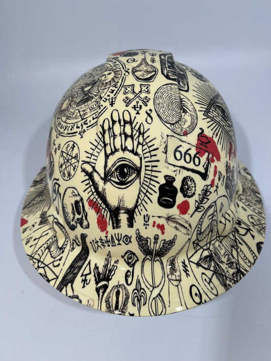 Full Brim Hard Hat Hydro Dipped FREE MASON ILLUMINATI