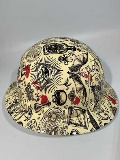 Full Brim Hard Hat Hydro Dipped FREE MASON ILLUMINATI
