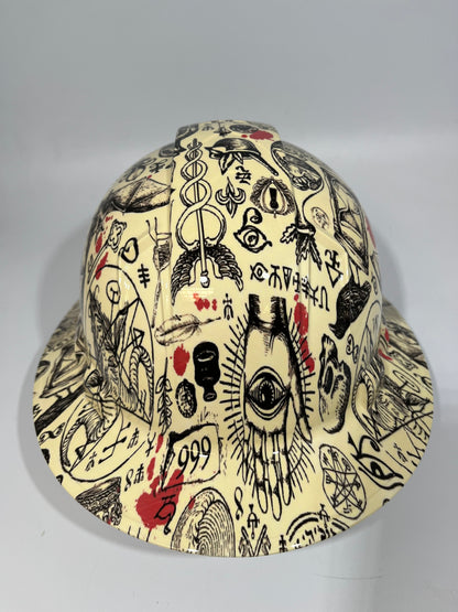 Full Brim Hard Hat Hydro Dipped FREE MASON ILLUMINATI