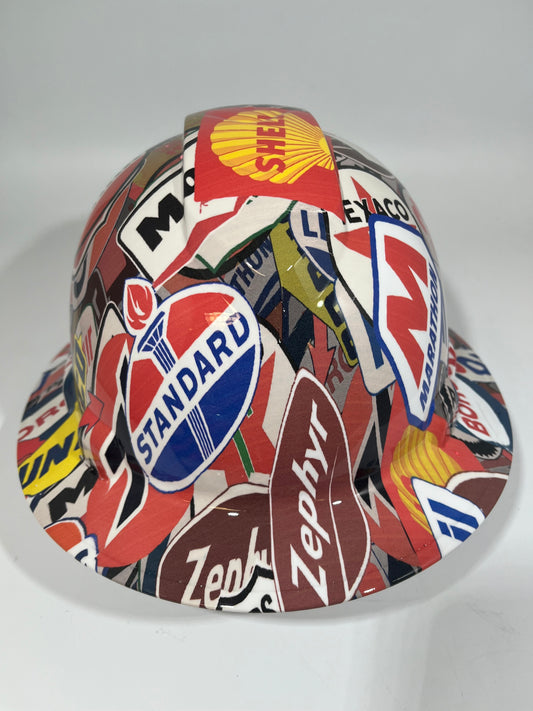 Full Brim Hard Hat Custom Hydro Dipped FULL COLOR OIL AND GAS SIGNS