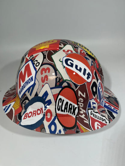 Full Brim Hard Hat Custom Hydro Dipped FULL COLOR OIL AND GAS SIGNS