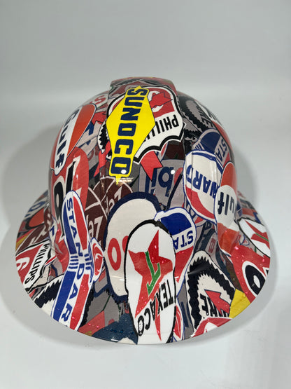 Full Brim Hard Hat Custom Hydro Dipped FULL COLOR OIL AND GAS SIGNS