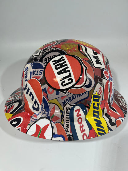Full Brim Hard Hat Custom Hydro Dipped FULL COLOR OIL AND GAS SIGNS