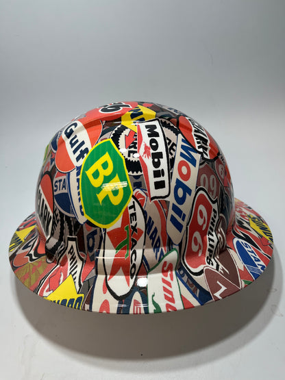 Full Brim Hard Hat Hydro Dipped GAS AND OIL SIGNS
