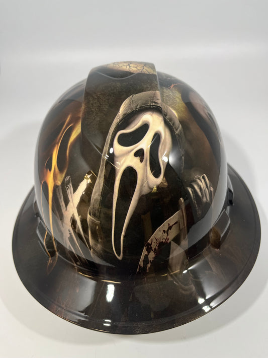 Full Brim Hard Hat Custom Hydro Dipped Scream Ghost Face