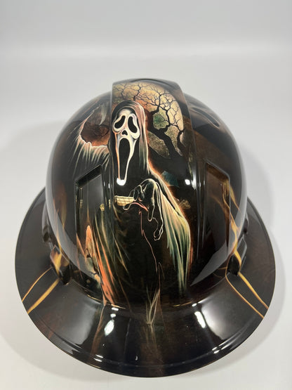 Full Brim Hard Hat Custom Hydro Dipped Scream Ghost Face