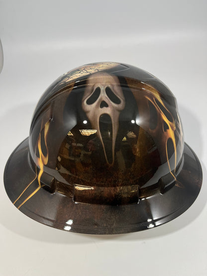 Full Brim Hard Hat Custom Hydro Dipped Scream Ghost Face