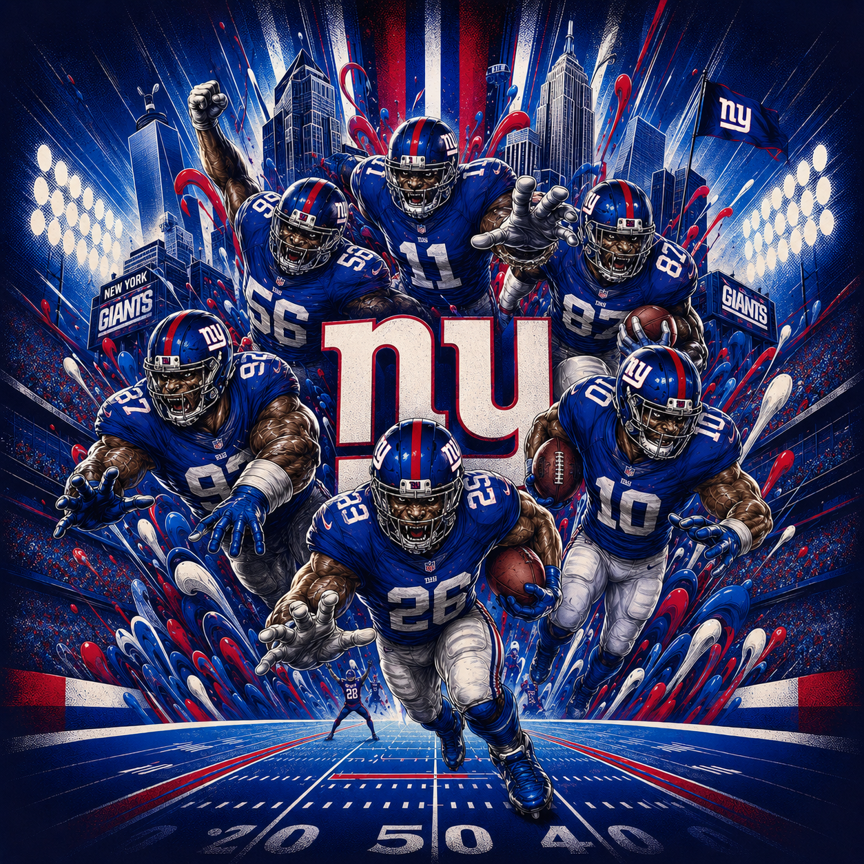 Full Brim Hard Hat Hydro Dipped NY GIANTS