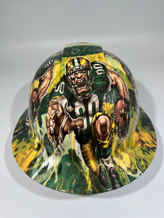Full Brim Hard Hat Hydro Dipped Green Bay Packers Fat Head