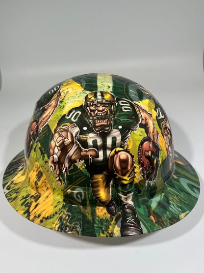Full Brim Hard Hat Hydro Dipped Green Bay Packers Fat Head