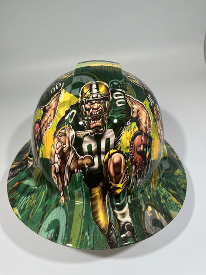 Full Brim Hard Hat Hydro Dipped Green Bay Packers Fat Head