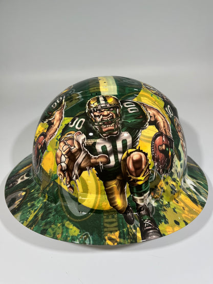 Full Brim Hard Hat Hydro Dipped Green Bay Packers Fat Head