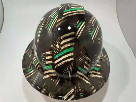 Full Brim Hard Hat Hydro Dipped Green Line Flag