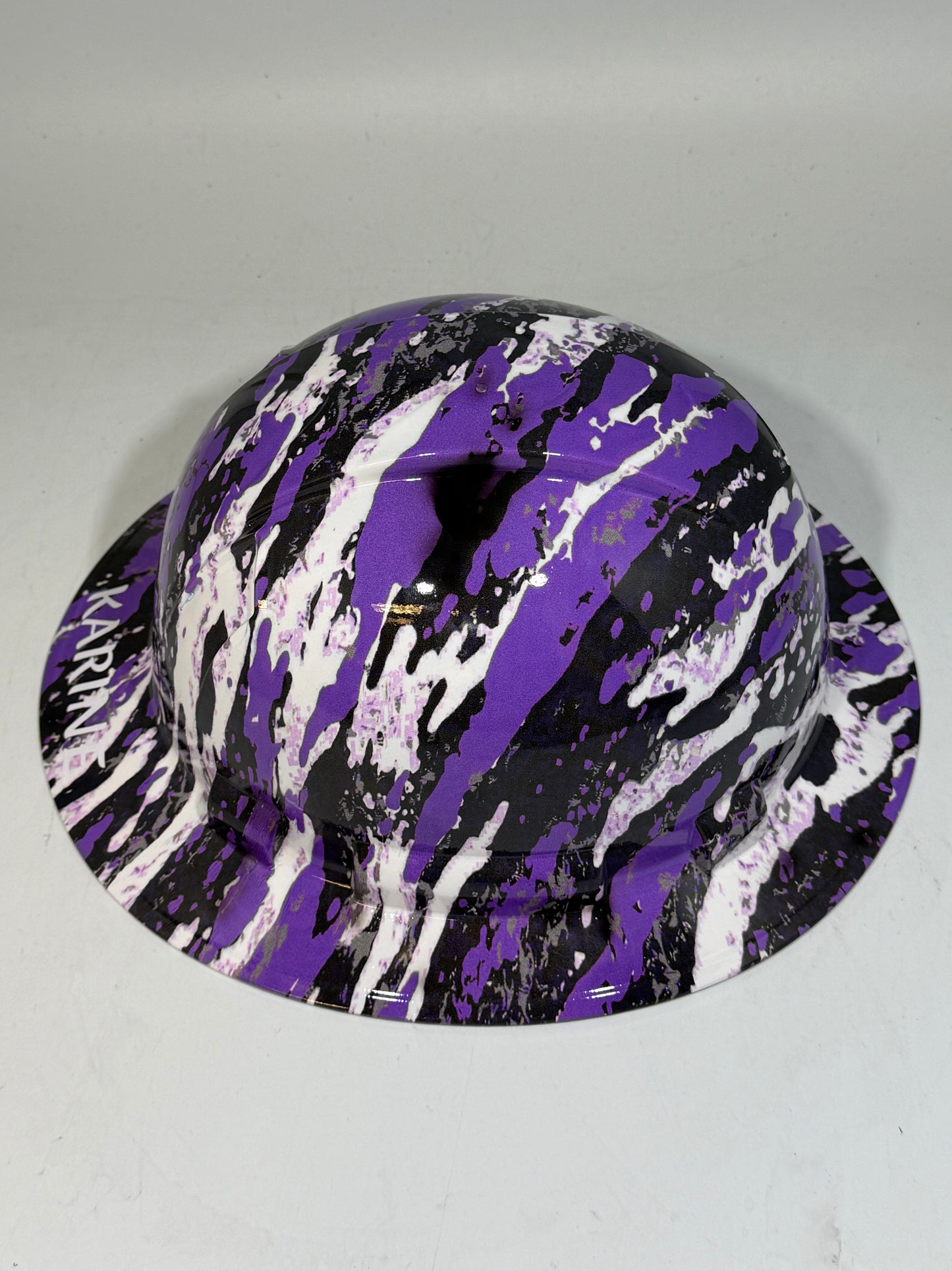 Full Brim Hard Hat Hydro Dipped PURPLE CAMO W/NAME
