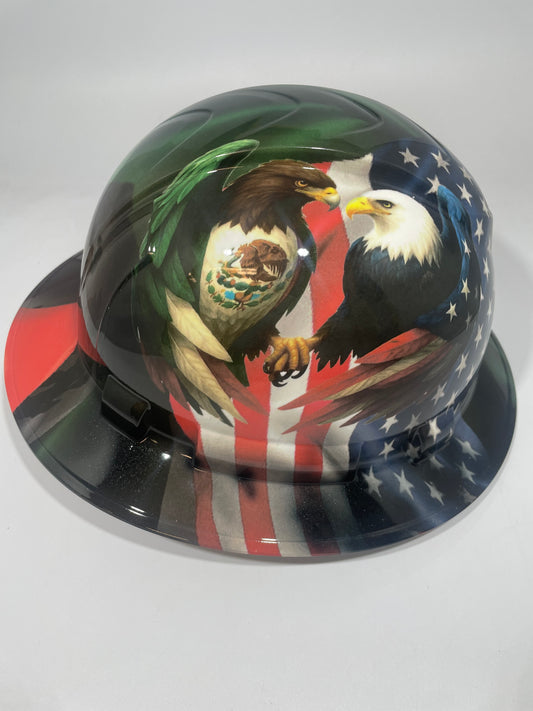Full Brim Hard Hat Hydro Dipped Mexican & American Eagles