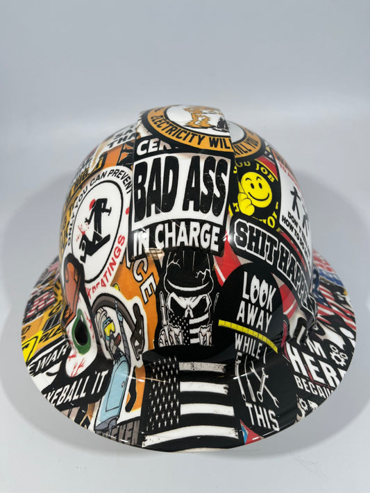 Full Brim Hard Hat Hydro Dipped CONSTRUCTION STICKER BOMB