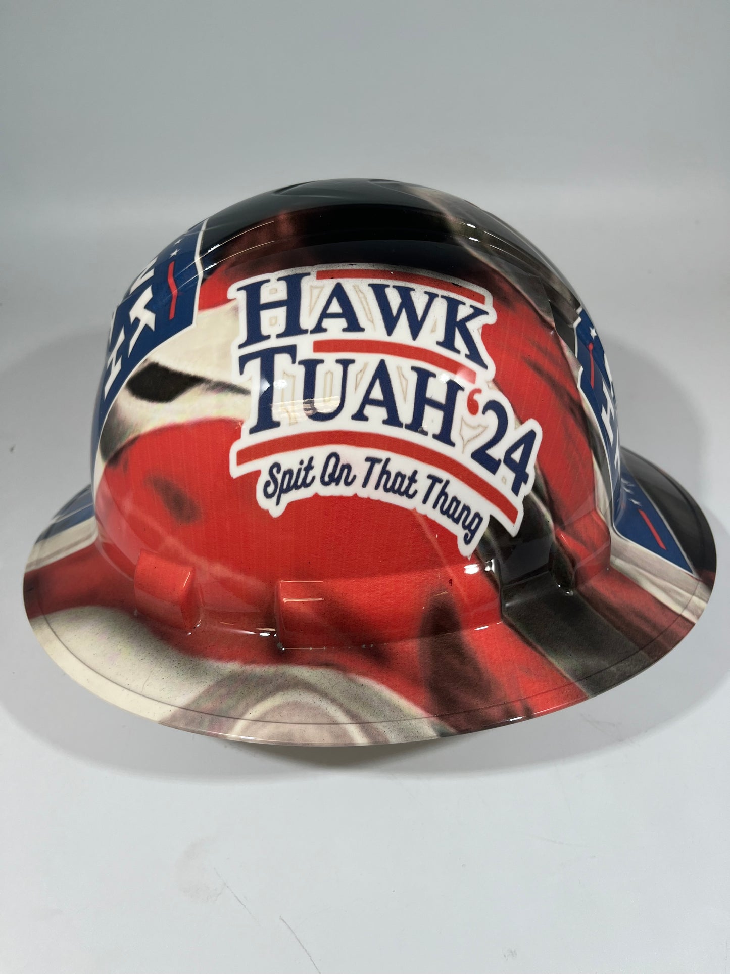 Full Brim Hard Hat Hydro Dipped HAWK TUAH 2024 SPIT ON THAT THING!