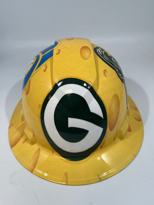 Full Brim Hard Hat Hydro Dipped GREEN BAY PACKERS CHEESE HEAD