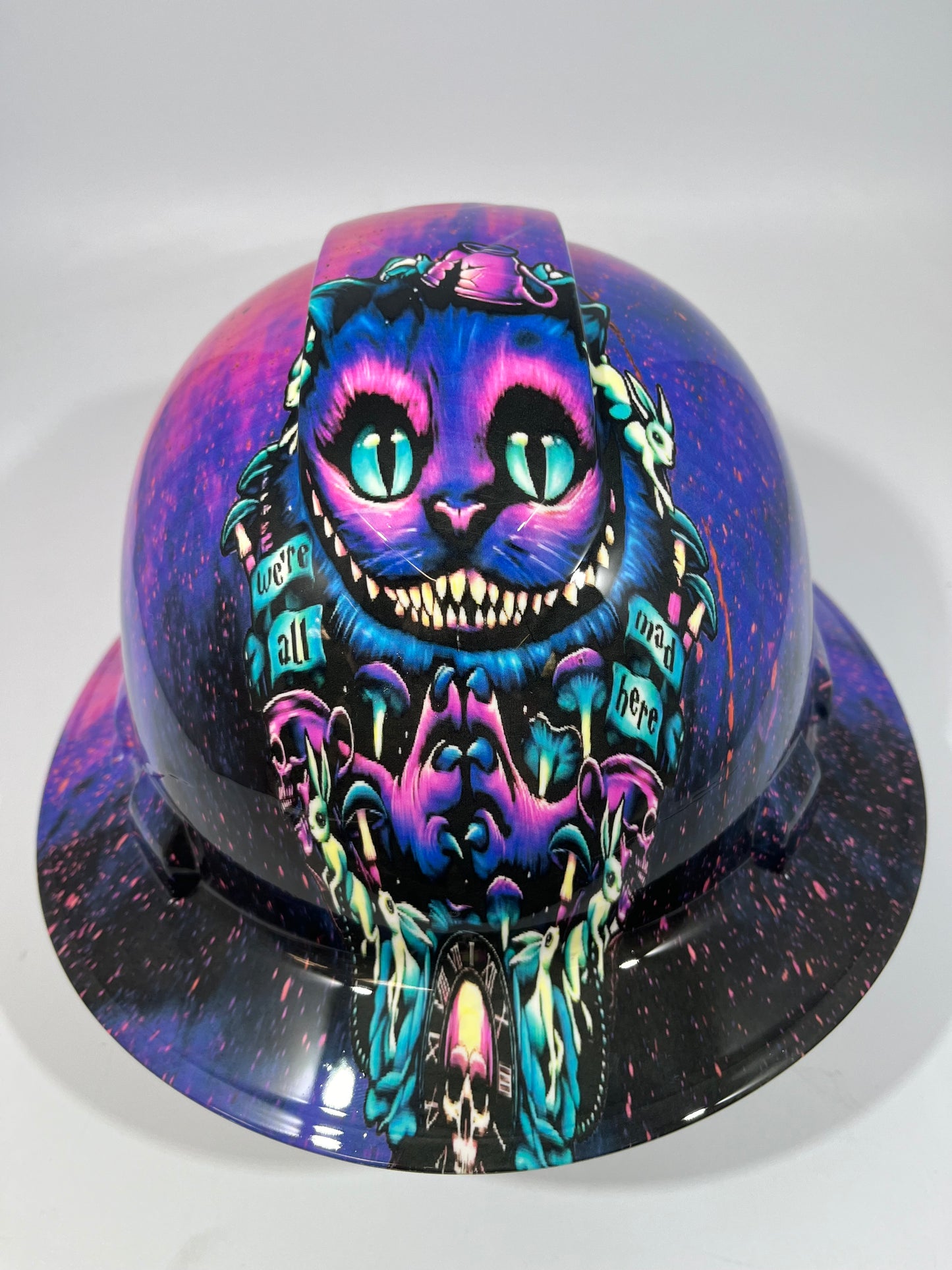 Full Brim Hard Hat Hydro Dipped WE'RE ALL MAD HERE