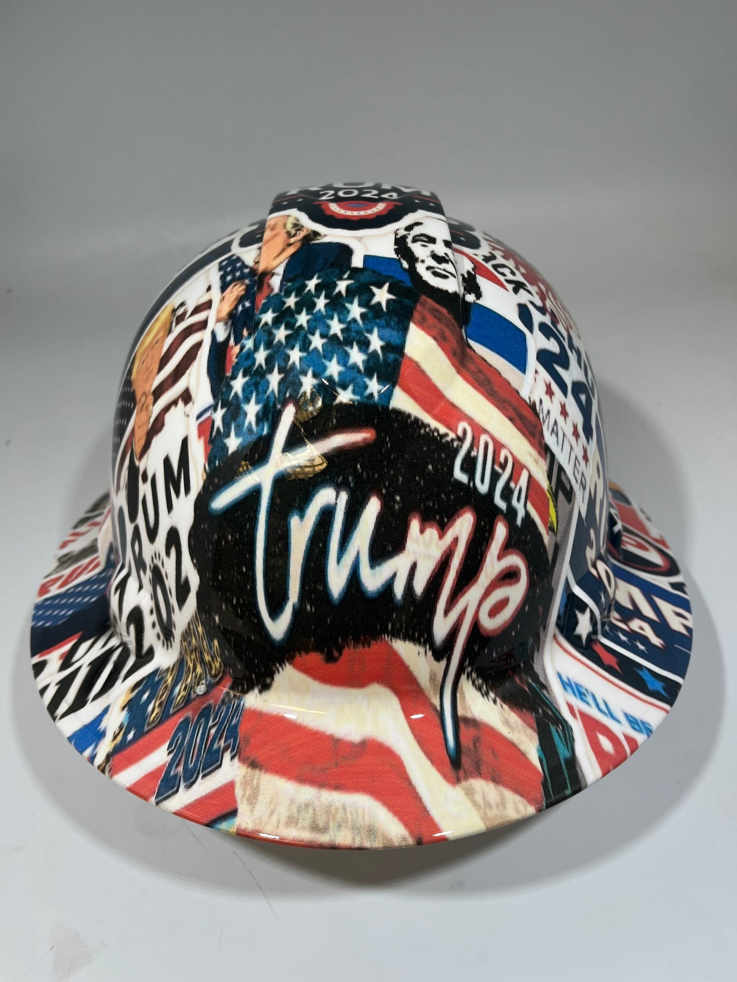 Full Brim Hard Hat Hydro Dipped TRUMP STICKER BOMB